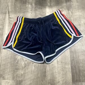 So Lounge Life Shorts Velour Navy Multicolor Stripe Drawstring Size M